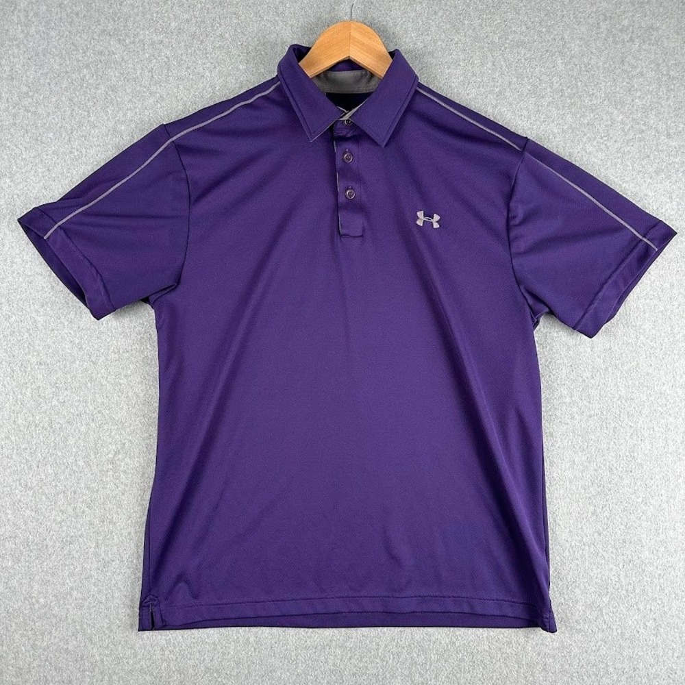Under Armour‎ Men's Purple HeatGear Loose Fit Polo Shirt Short Sleeve LG Golf